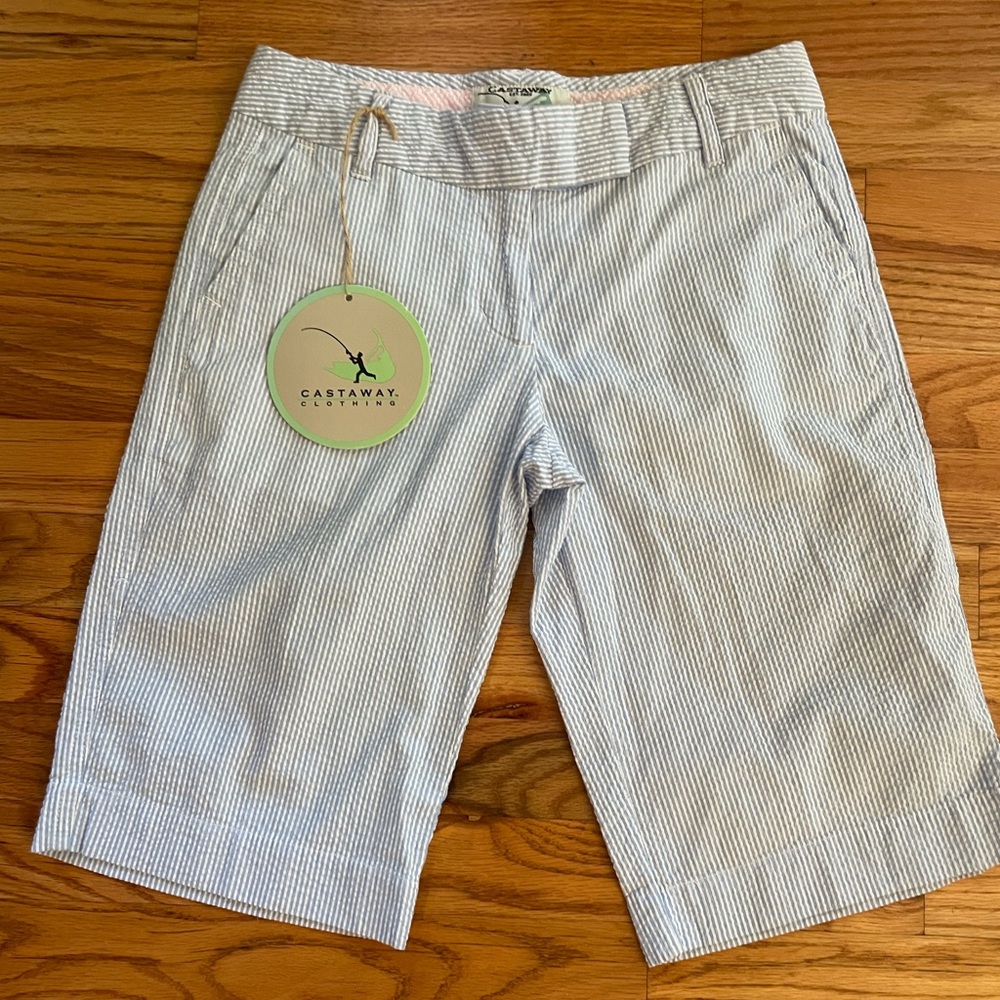 Castaway Clothing Company Seersucker Bermuda Shorts. NWT Size 0